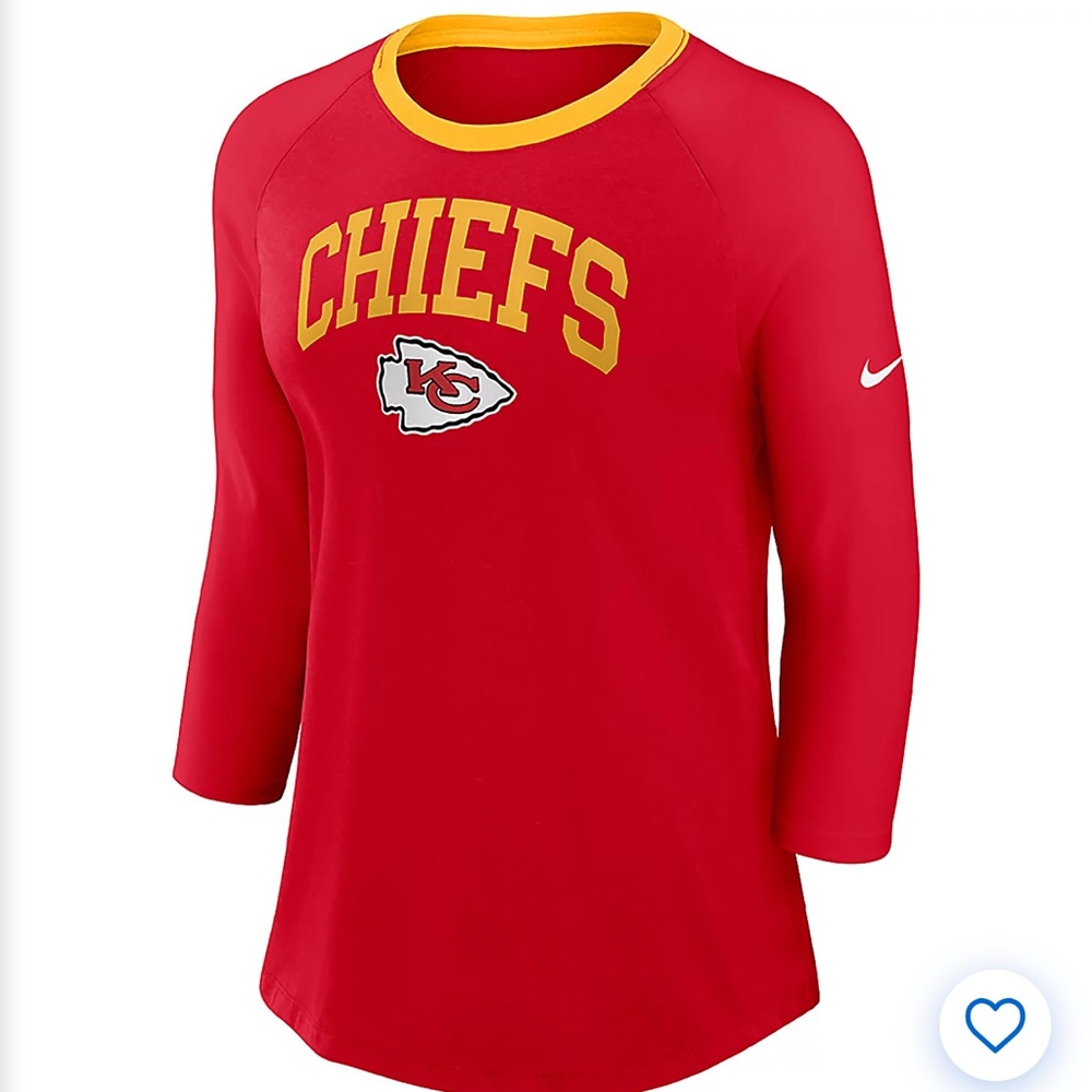 Nike Kansas City Chiefs Raglan 3/4 Sleeve T-Shirt Size XXL‎ Women's Red Yellow